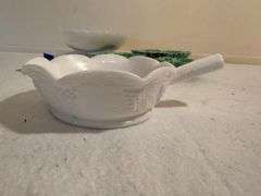 Collection of Dishes with Milk Glass Compote and Leaf Shaped Bowls