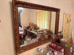 Large Ornate Gold Tone Framed Wall Mirror - 48"x34"