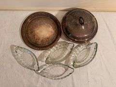 Silver Plated Serving Set with Glass Bowls
