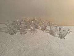 Pressed Glass Dessert Set - Footed Bowls and Creamers