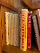 Vintage Cookbooks, Novels, and Fruit Tray