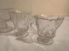 Pressed Glass Dessert Set - Footed Bowls and Creamers