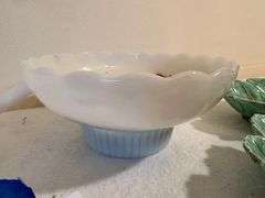 Collection of Dishes with Milk Glass Compote and Leaf Shaped Bowls