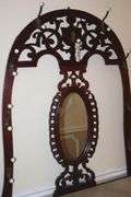 Vintage Marble Top Wood Hall Tree with 9 hooks & oval Mirror with bottom shelf    78"x48"x18"                      **Buyer bring help to remove