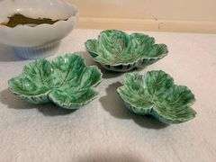 Collection of Dishes with Milk Glass Compote and Leaf Shaped Bowls