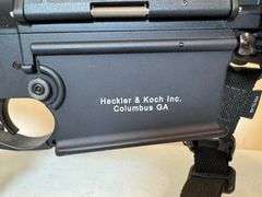 Heckler & Koch MR 762 A1 Semi-Automatic Rifle with Weaver scope, bipod, and sling.