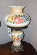 Vintage EF & EF Gone With The Wind Hurricane Parlor Floral Glass Table Lamp        24"x12"                              **Matches Lot #19