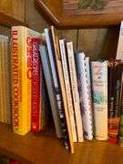 Vintage Cookbooks, Novels, and Fruit Tray