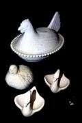 Variety of Vintage items: 2 Hen on Nest Candy Dishes (2 sizes), Swans, etc.