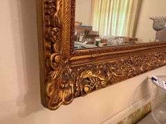 Large Ornate Gold Tone Framed Wall Mirror - 48"x34"