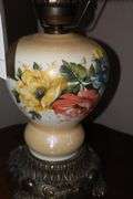 Vintage EF & EF Gone With The Wind Hurricane Parlor Floral Glass Table Lamp        24"x12"                              **Matches Lot #19