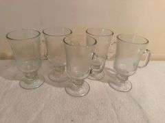 Set of 5 Clear Glass Irish Coffee Mugs