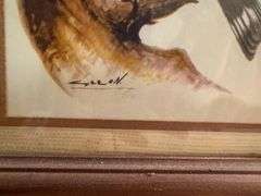 Three Framed Prints: Landscape, Birds and Butterfly