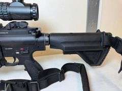 Heckler & Koch MR 762 A1 Semi-Automatic Rifle with Weaver scope, bipod, and sling.