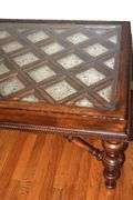 Wood Glass Top Coffee Table with decorative tiles   20"x49"x31"