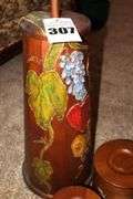 Hand Painted Wood Butter Churn & 4 Piece wood Canister Set