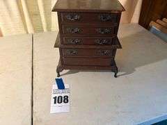 Miniature Wooden Chest of Drawers with Contents