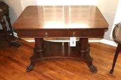 Antique Solid Wood Library Table with 2 front drawers and bottom shelf   29"x40"x27"