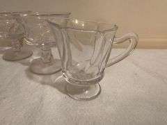 Pressed Glass Dessert Set - Footed Bowls and Creamers
