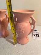 Pair of McCoy Pink Vases with Leaf Design