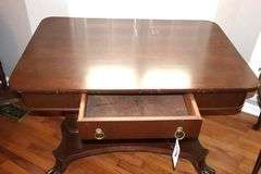 Antique Solid Wood Library Table with 2 front drawers and bottom shelf   29"x40"x27"
