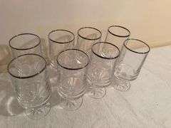 Set of 8 Fostoria Stemmed Water Glasses with Silver Trim