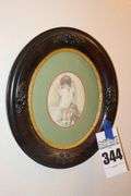 Oval Framed Bessie Pease Gutmann Print "In Disgrace"  14"x12"x5"