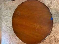 Round Wood Coffee Table with Decorative Trim