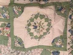 Floral and Green Check Patchwork Quilt
