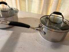 Set of Three Stainless Steel Saucepans