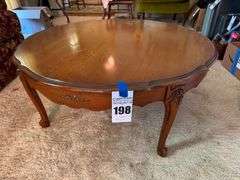 Round Wood Coffee Table with Decorative Trim