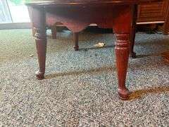 Round Cherry Wood Accent Table with Display Shelf