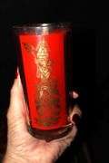 Vintage MCM Culver Red Gold Siam Thai Goddess Bar caddy with 6 High Ball Glasses, 5 Shot Glasses Ice Bucket & ice tongs