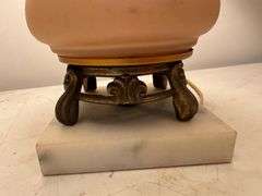 Floral Decorated Table Lamp with Marble Style Base