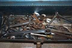 Metal Tool Box with a Variety of Wrenches (open & box) - Many are Craftsman