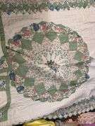 Floral and Green Check Patchwork Quilt