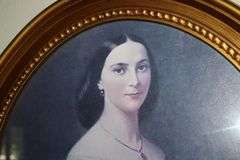 Vintage Victorian Southern Belle Lipography Print in Oval Frame   24"x20"