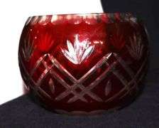 2 Vintage Czech Ruby Red Cut to Clear Glass: Bowl & Lidded Candy Dish