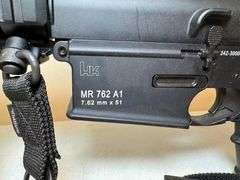 Heckler & Koch MR 762 A1 Semi-Automatic Rifle with Weaver scope, bipod, and sling.