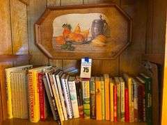 Vintage Cookbooks, Novels, and Fruit Tray
