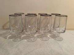 Set of 8 Fostoria Stemmed Water Glasses with Silver Trim