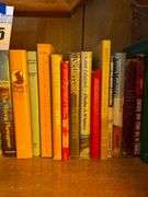 Vintage Cookbooks, Novels, and Fruit Tray
