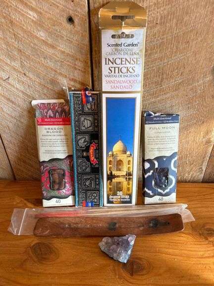 Incense Burner and 4 Boxes Incense, Raw Amethyst image