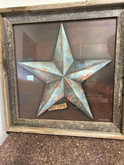 19.5” Square Good Luck Star Picture in Rustic Frame By Diane Arthurs image