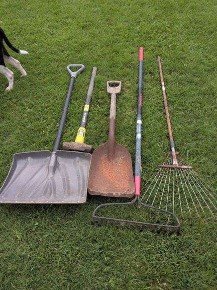 Snow Shovel, Sledgehammer, Vintage Coal Shovel, Garden Rake and Yard Rake image