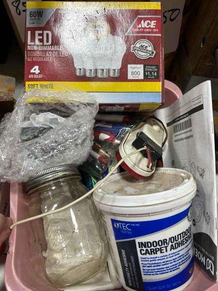 Box of Light Bulbs, Carpet Adhesive etc
