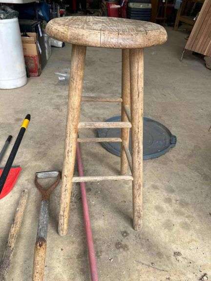 Yard Tools, Brooms And Wooden Stool
