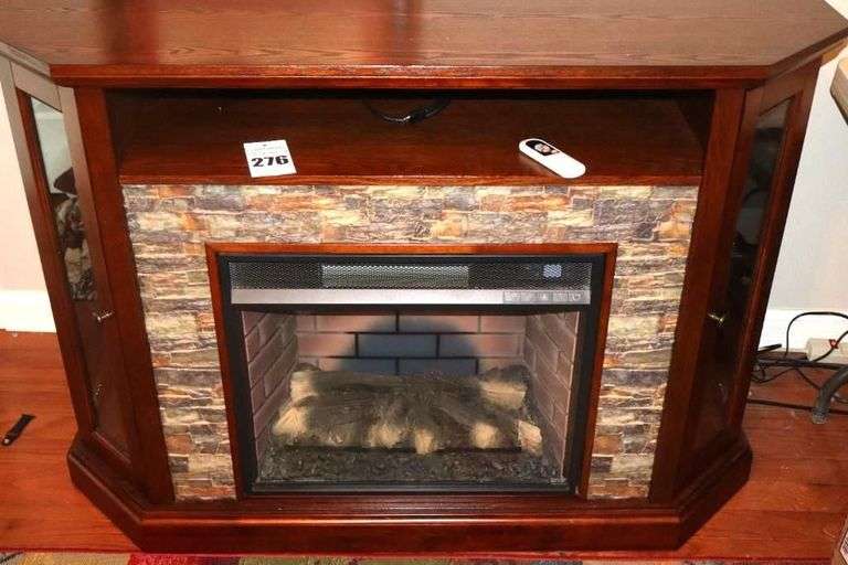 Electric Fireplace with side doors, shelf, & wood extender shelf   36"x52"x15"   25" deep with extended shelf image