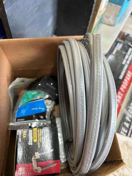 Box of Electrical Supplies- Wiring, NM Staples, Twist Nuts Ect