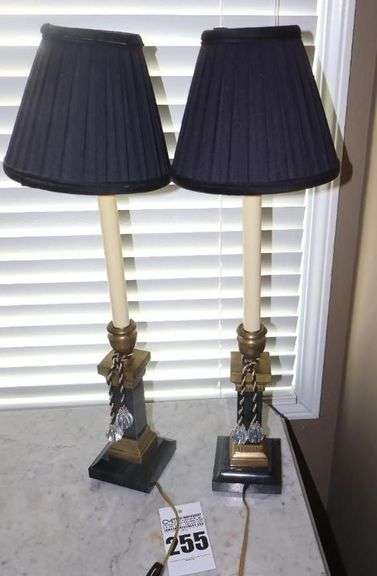 2 Matching Marble Based Table Lamps with Matching shades 27"x8" each image